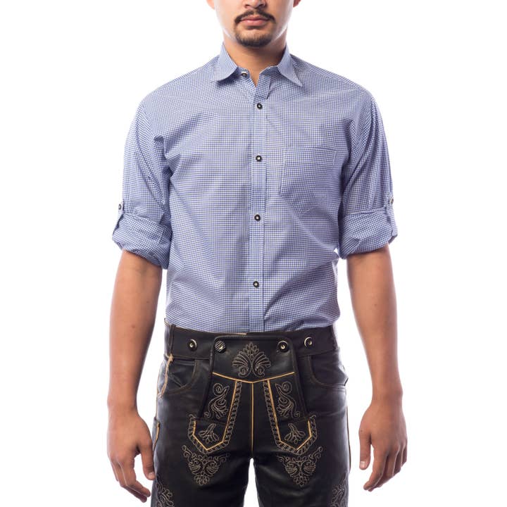 Partychimp - Wholesale Button Down Shirt - Men's - Trachtenshirt Oktoberfest Blue - Party Costume