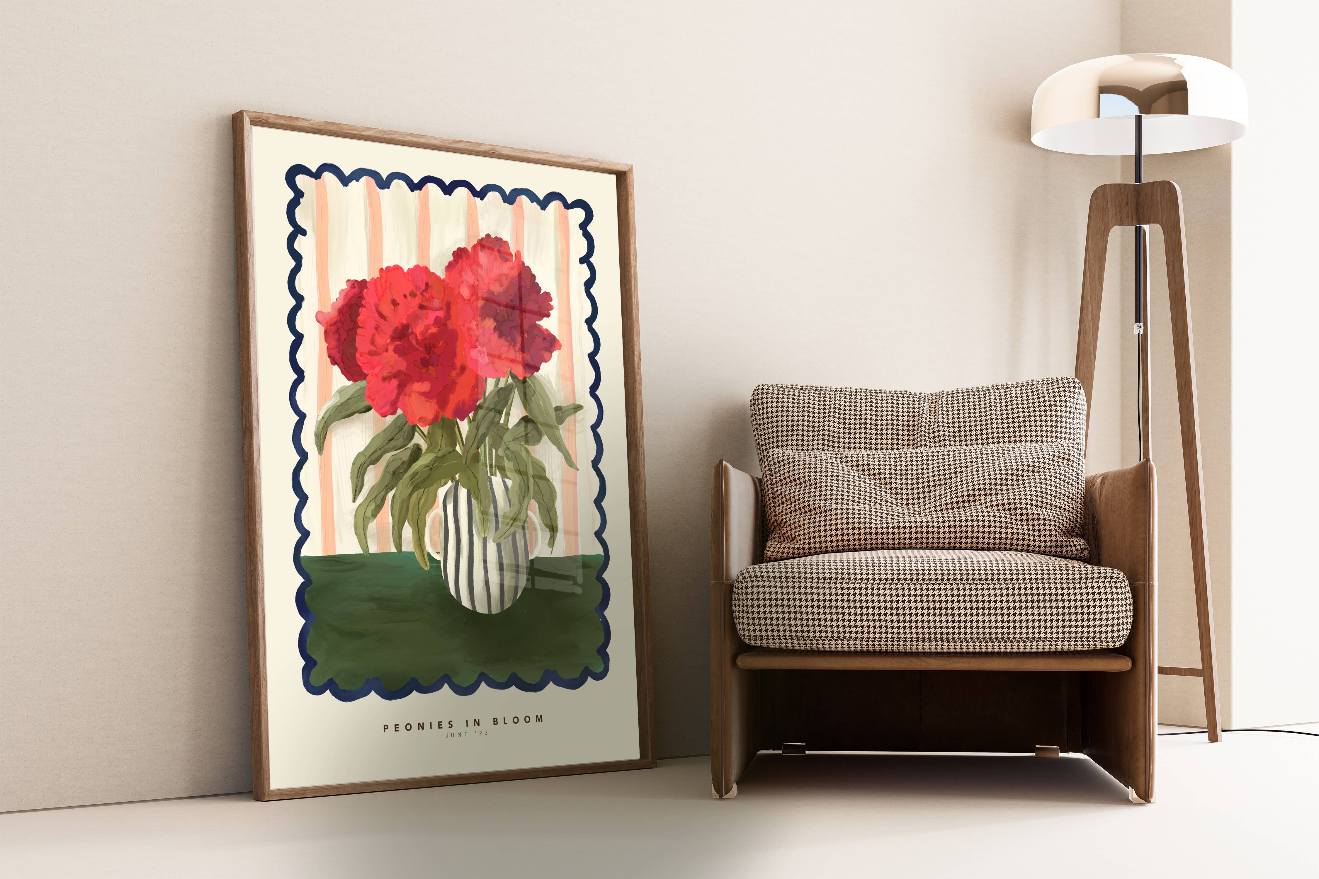 Kate Fox Design – Impressão artística por atacado – Gravura de Flor de Peônia, Estilo Desenhado à Mão, Neutra e Original4