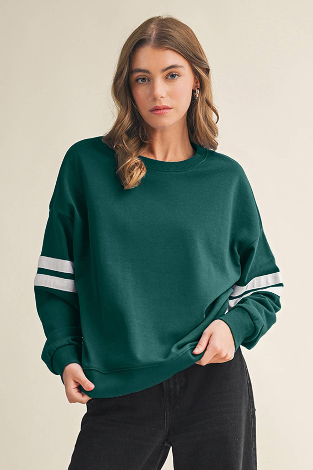 Aapparella - Wholesale Shirt - Women's - Striped Detail Drop Shoulder Oversized Sweatshirt | S-XL40