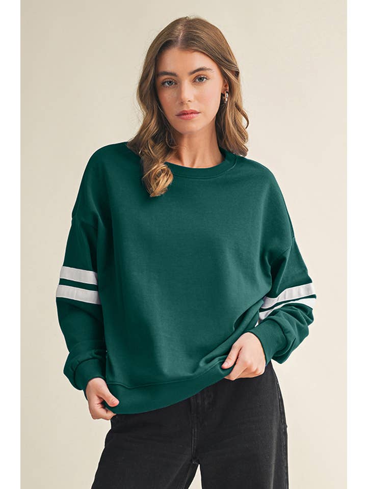 Aapparella - Wholesale Shirt - Women's - Striped Detail Drop Shoulder Oversized Sweatshirt | S-XL40