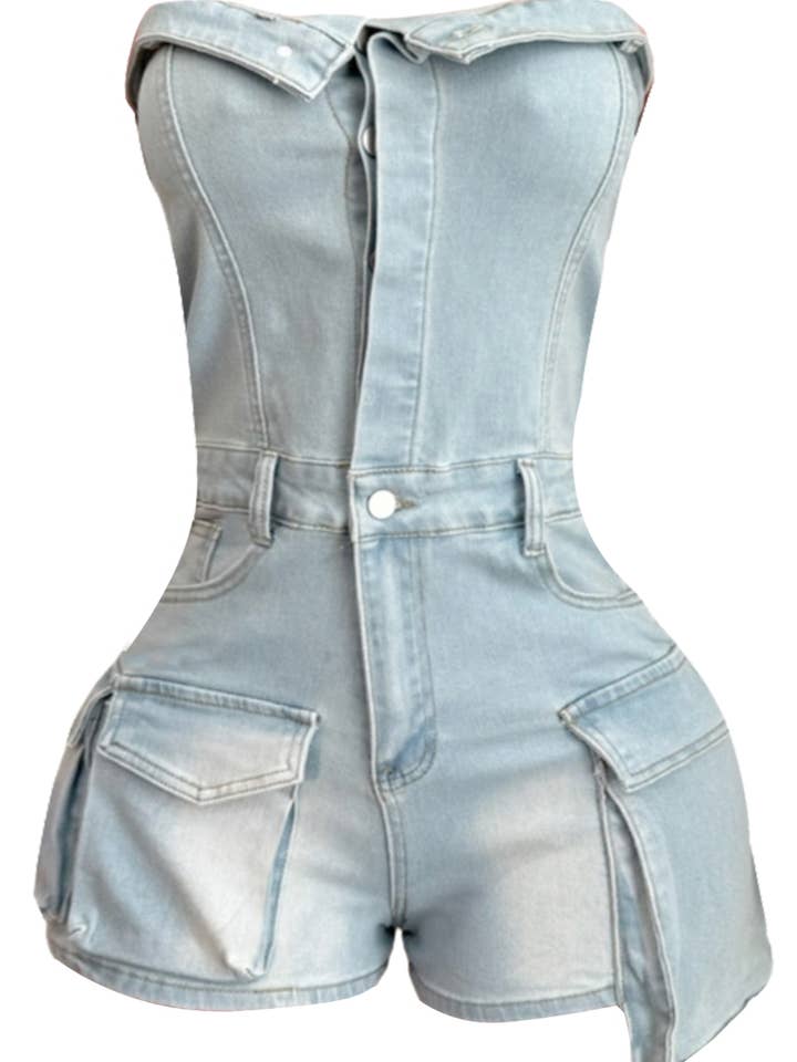 Salopette Cargo in Denim Senza Spalline NR5003C per la vendita all'ingrosso da parte di NEWGENS