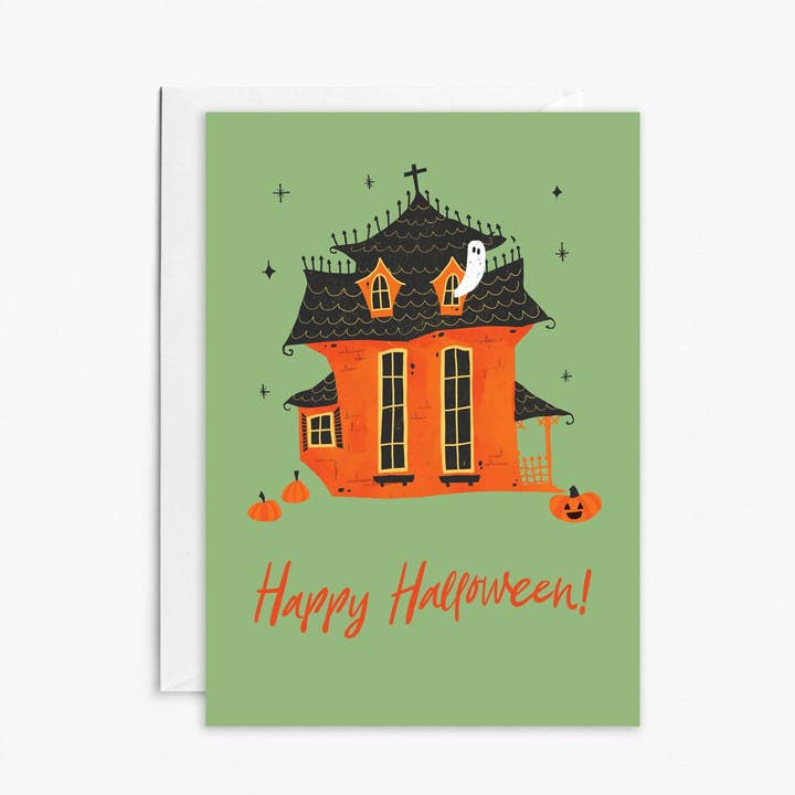 Tarjeta de felicitación de Happy Halloween Haunted House para venta al por mayor de Naked Eye Studio