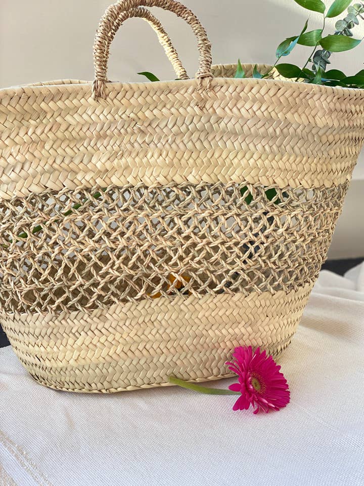 Cesta de playa de paja banda de encaje para venta al por mayor de Scents and Feel