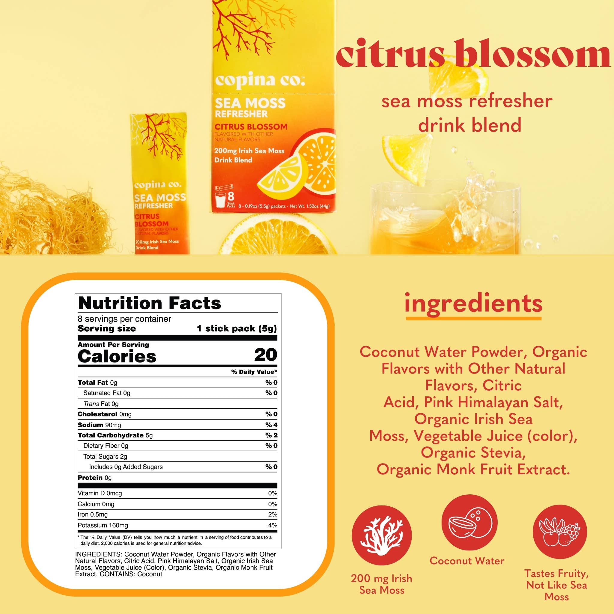 Copina Co. - Wholesale Drink Mix - Citrus Blossom Sea Moss Refresher Drink - 8 Stick Pk Carton2