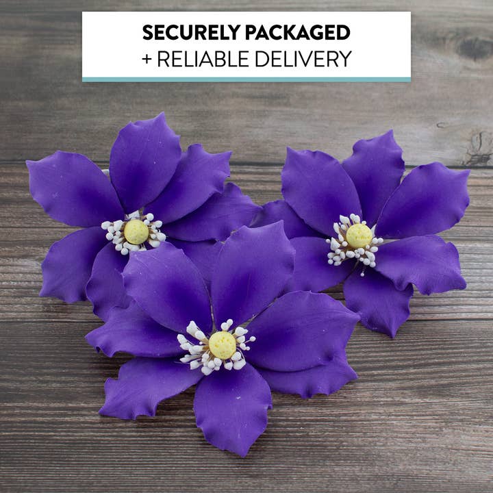 Global Sugar Art - Wholesale Cake/Cupcake Topper - Clematis Gum Paste Sugar Cake Flowers by Global Sugar Art, Purple, 3 Count3