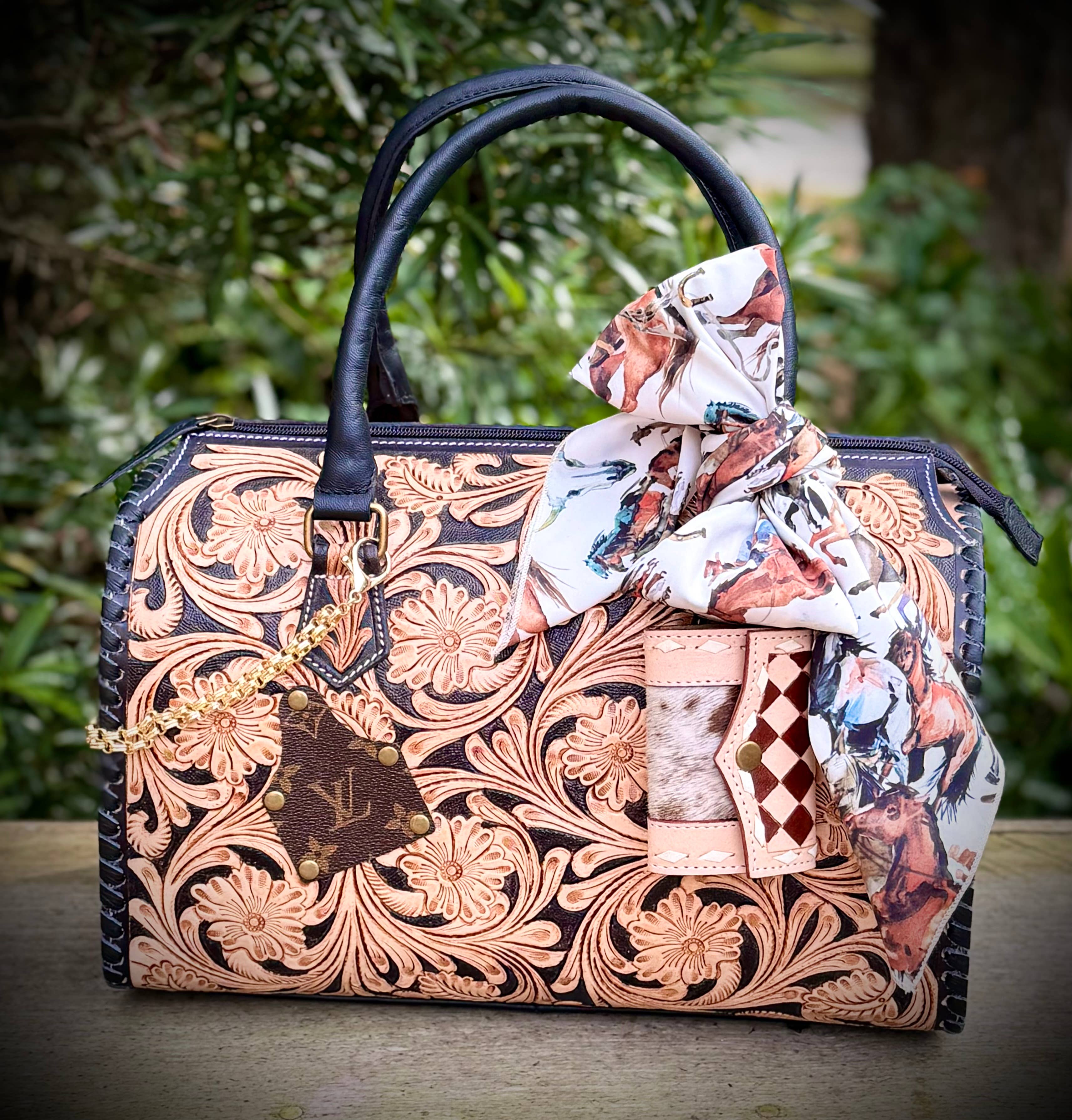 Southern Junkie Gypsy Boutique - Wholesale Crossbody Bag - Women's - Upcycled LV Tooled Leather Speedy Bag Western Crossbody 6