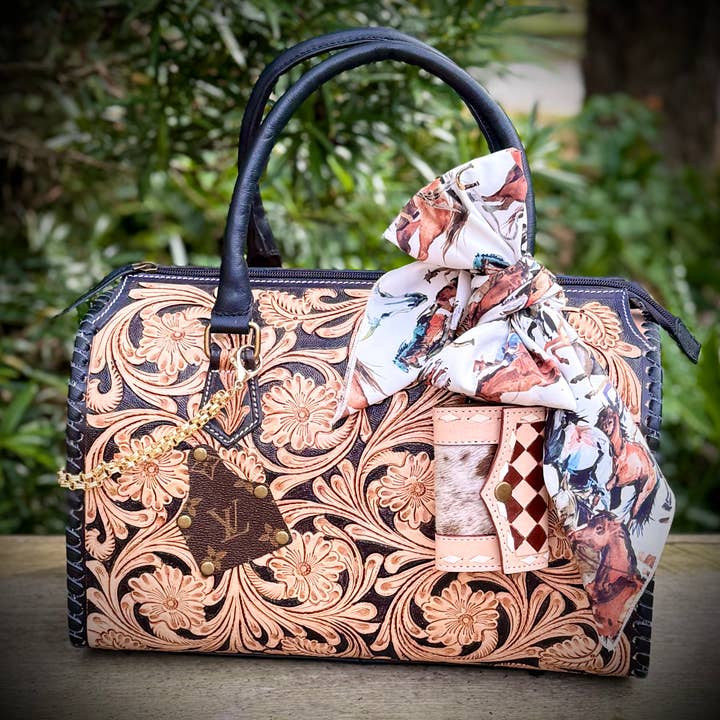 Southern Junkie Gypsy Boutique - Wholesale Crossbody Bag - Women's - Upcycled LV Tooled Leather Speedy Bag Western Crossbody 6