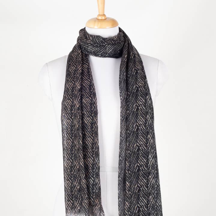 SVEZElife - Wholesale Sjaal - Dames - Shades of Chevron Merino Wool Sjaal - Zwart0