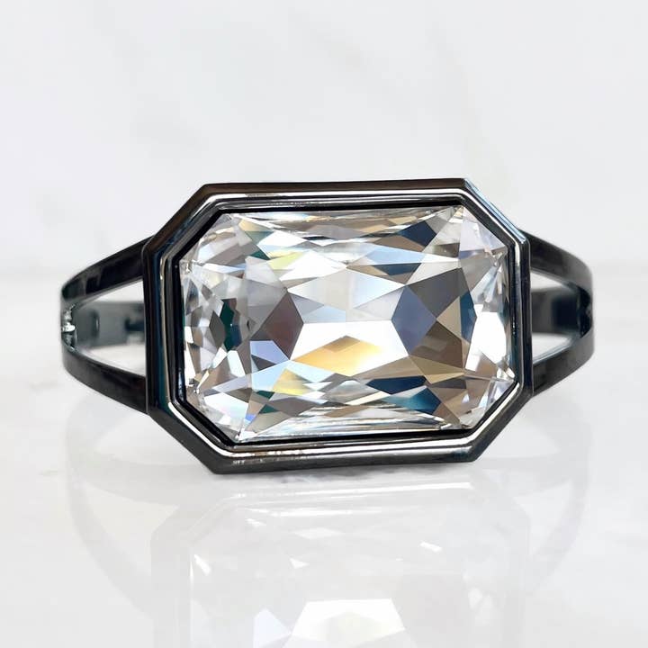 Clear crystal cuff bracelet on gunmetal for wholesale by Love Your Bling®