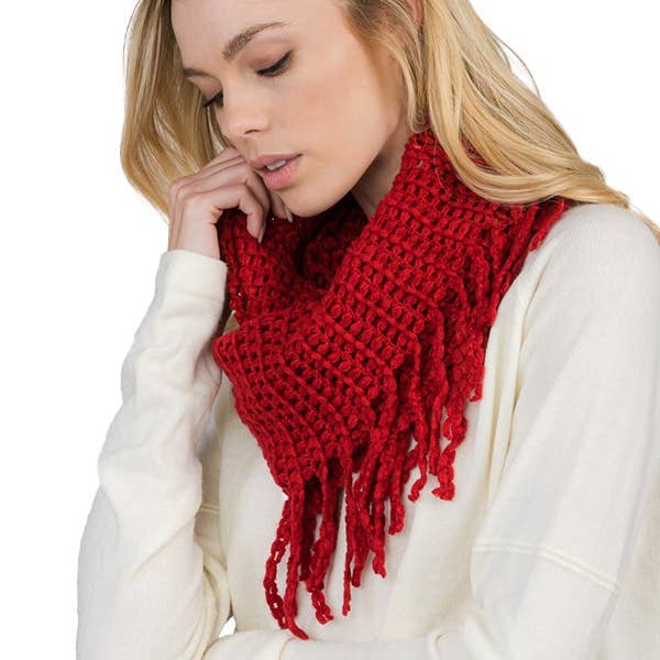 Cap Zone - Wholesale Scarf - Women's - Mesh Seed Stitch Knit Fray Trim Infinity Scarf2