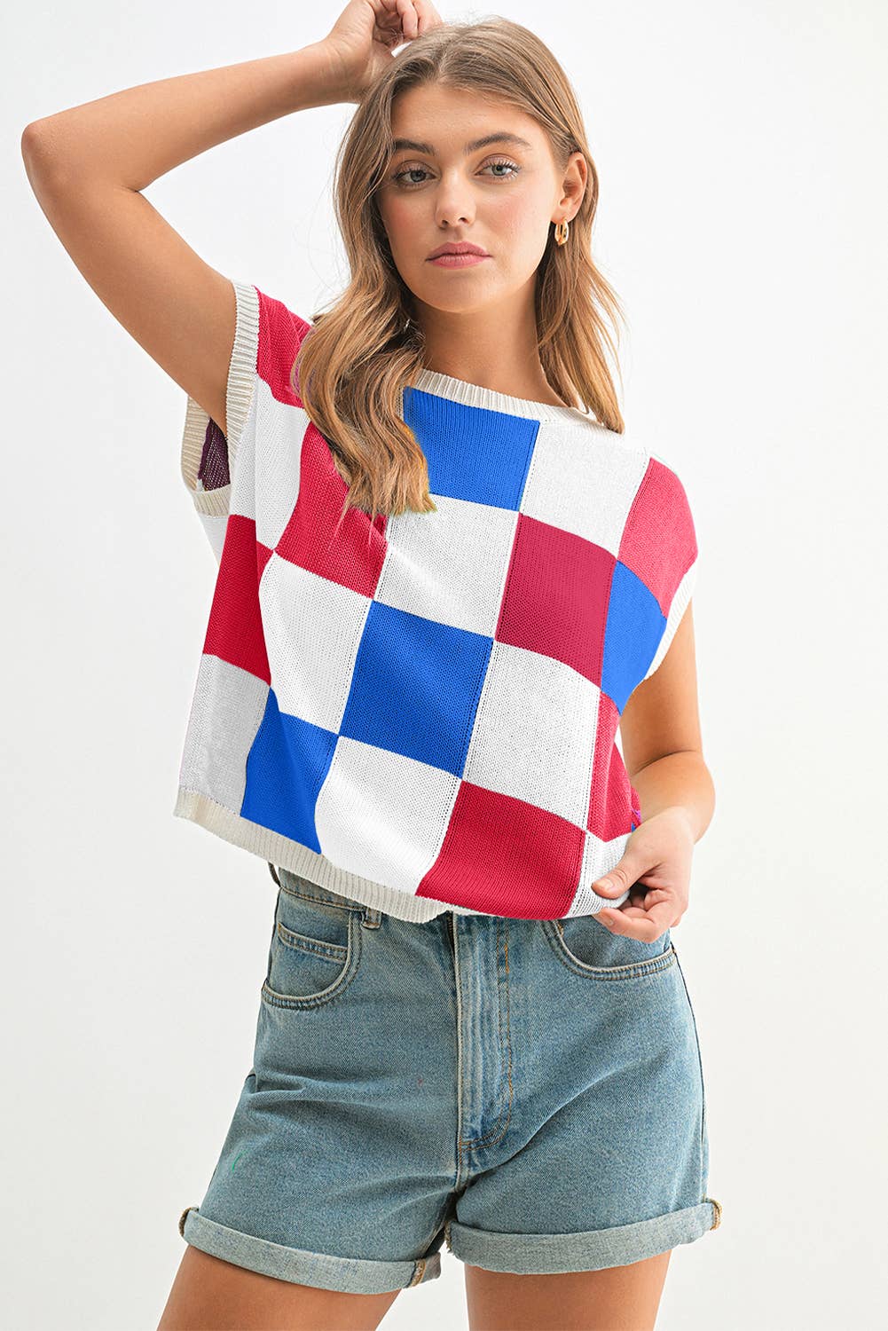 Aapparella - Vente Pull en maille – femme - Haut en tricot à manches courtes colorblock | S-2XL16