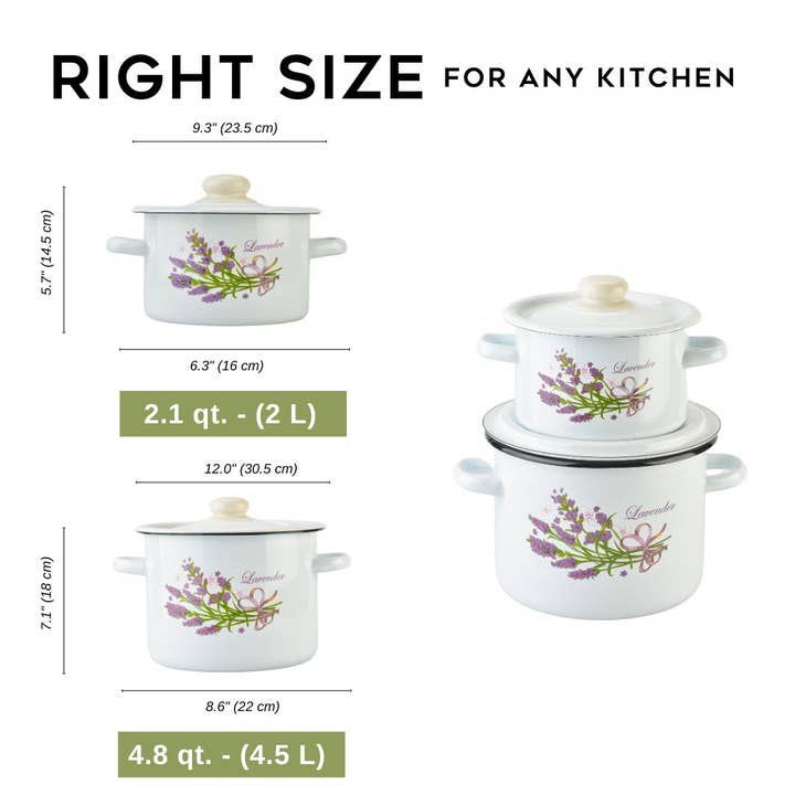 STP - Wholesale Cooking Pot - Lavender Bouquet Enamelware Pot Set of 2