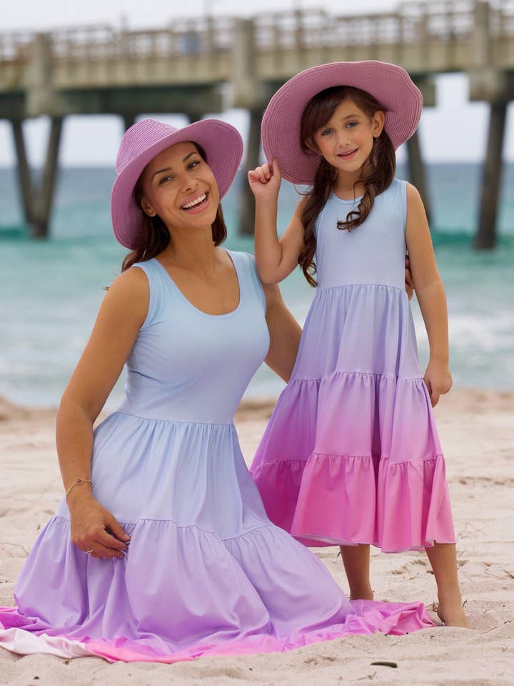 Pink Mommy and Me Pastel Ombre Tiered Maxi Dress for wholesale on Faire4