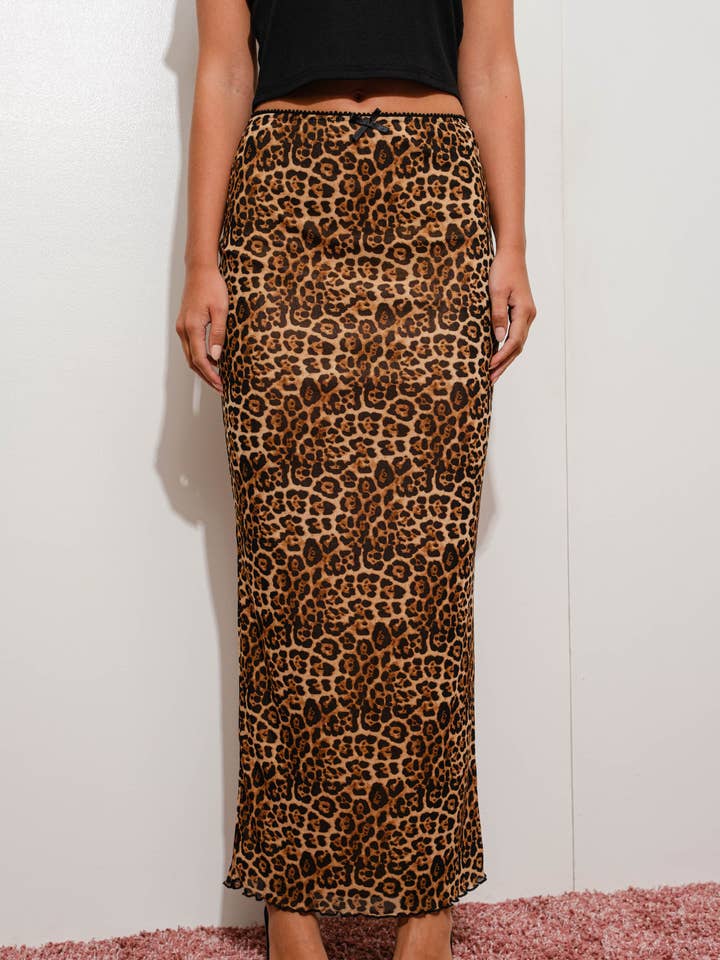 LEOPARD MESH MAXI SKIRT for wholesale on Faire