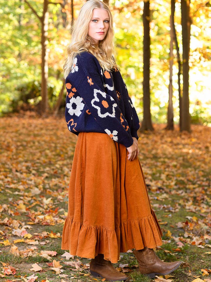 Daisy Jacquard Long-Sleeve Crew Neck Sweater for wholesale by House of Marcel Apparel