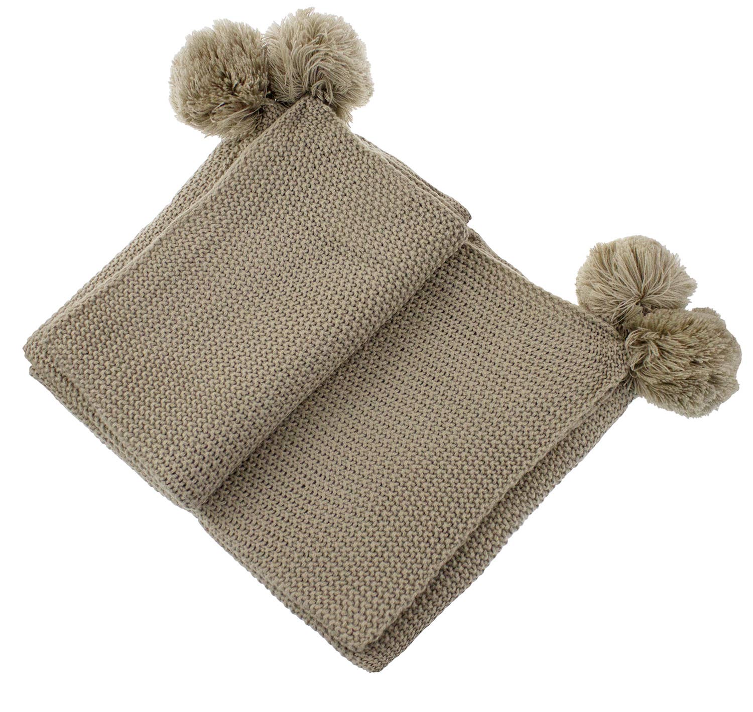 Fennco Styles - Wholesale Throw Blanket - Khaki Chunky Knit Pom Pom Throw Blanket3