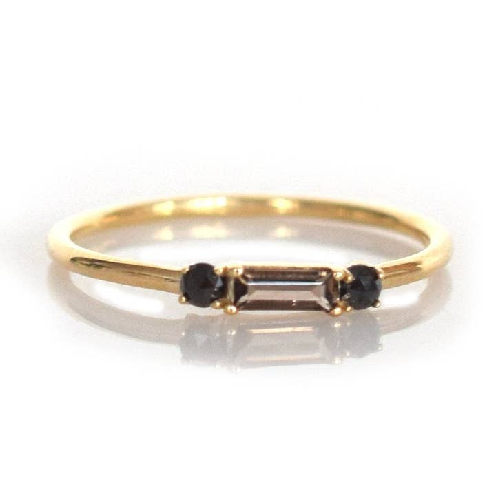 La Kaiser - Wholesale Ring met meerdere stenen - 14kt gouden Baguette Crush-ring met rookkwarts en zwarte diamanten0