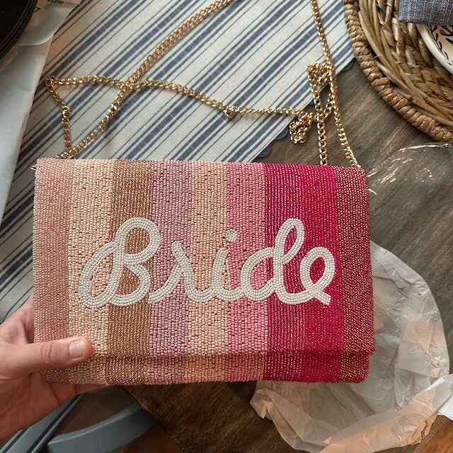 Clutch Bag mit Perlen, Rosa, Hochzeits-Clutch, Braut-Clutch im