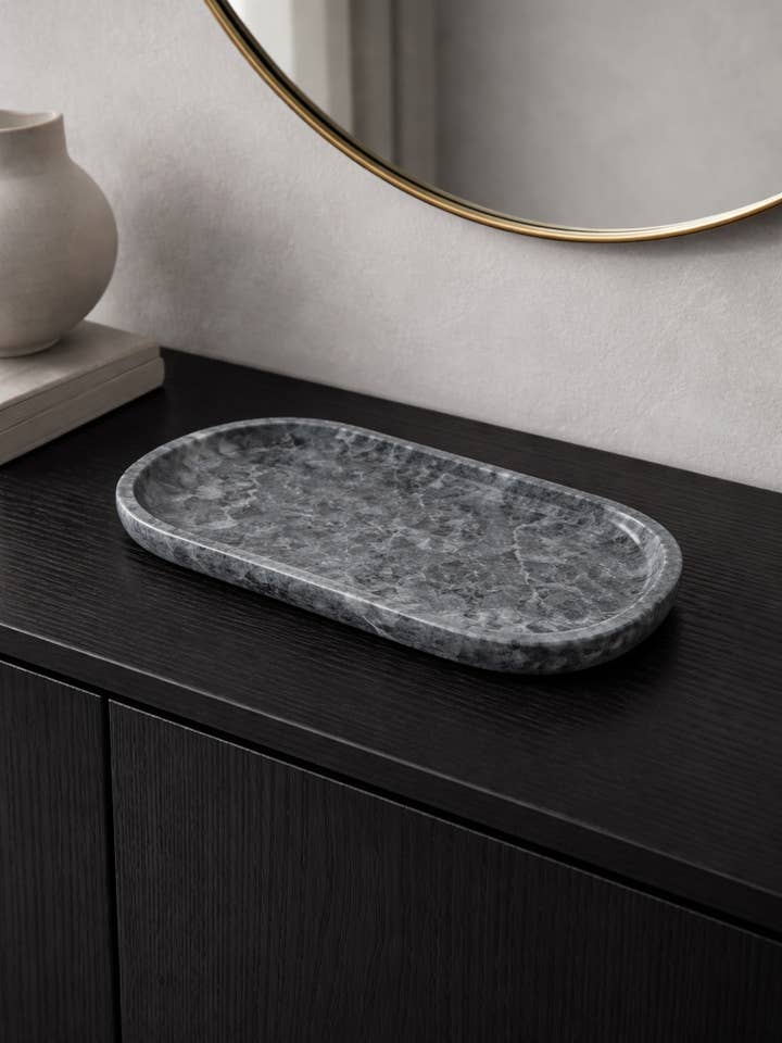 Gray Marble Oval Tray for wholesale by Objects & Heritage