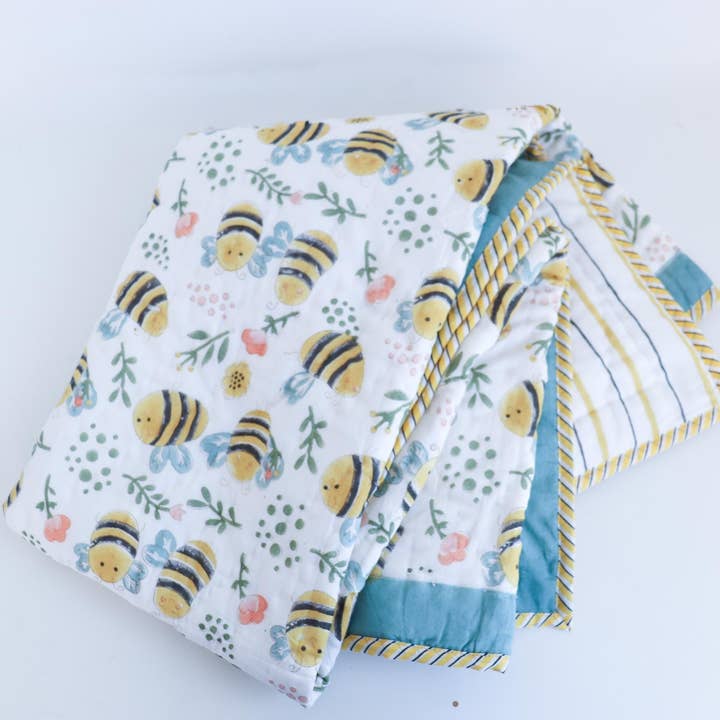 Soft Cotton Bee Toddler Quilt Blanket | Play Mat, Crib Quilt for wholesale by TerraWeaveHome