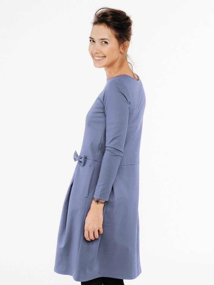 Blusa para mujer, vestido de cóctel, vestido azul, manga larga para venta al por mayor de LeMuse