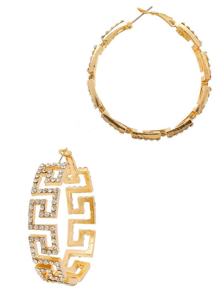 Rhinestone græsk mønster Hoop Øreringe 3184 for engroshandel hos anbfashion