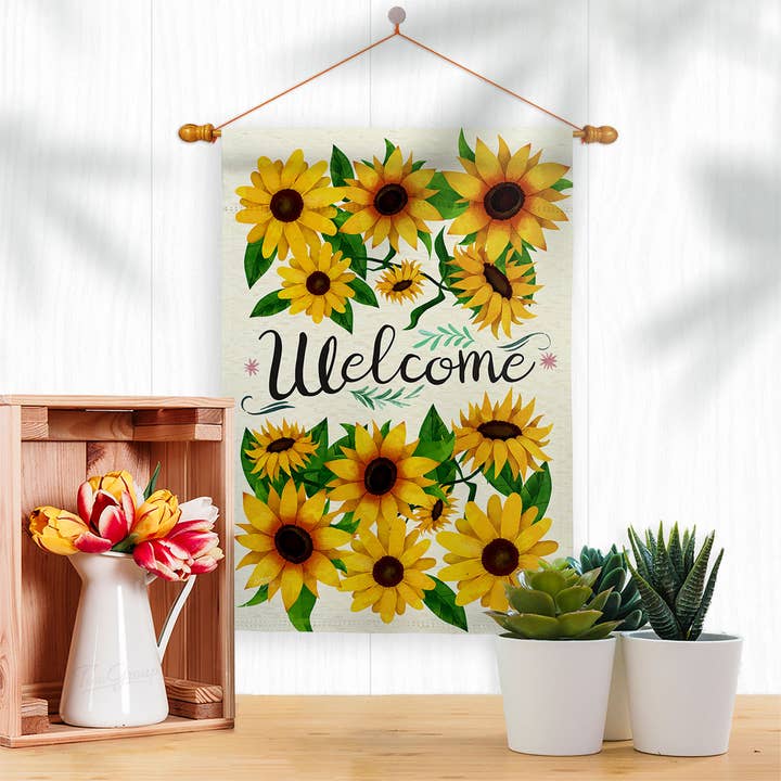 Two Group Flag Co – Engroshandel Flag – Velkommen Solsikker Bouquet Have Blomster Decor Flag