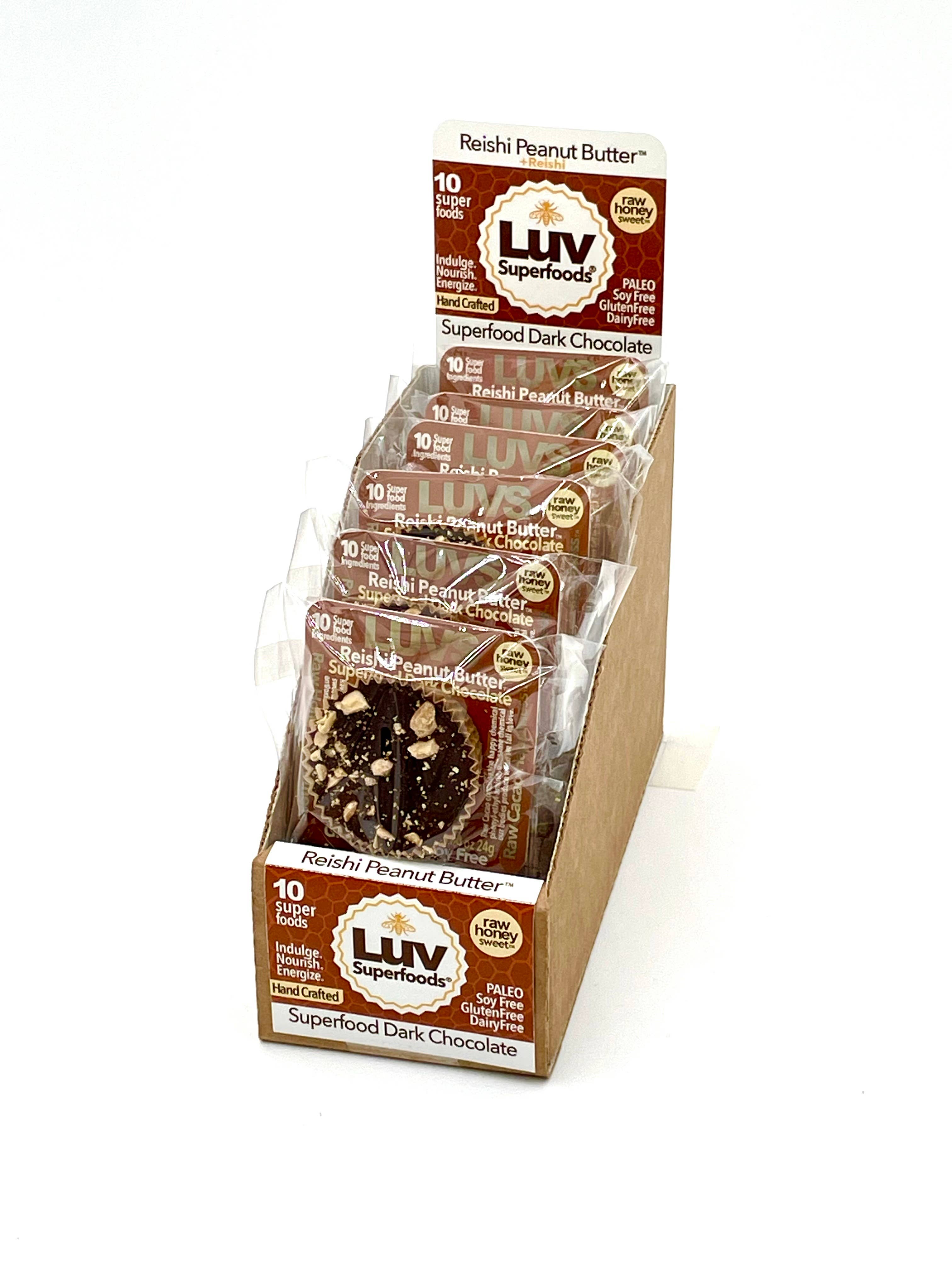 LUV Superfoods – wholesale Chokladtäckta godisar – Reishi Jordnötssmör + 250 mg Reishi i mörka chokladkoppar3