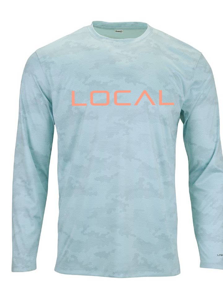 Salt & Sand - Wholesale Screen printed t-shirt – Men′s - Pompano Performance Camo Long Sleeve T-Shirt / Aqua Camo / Local0