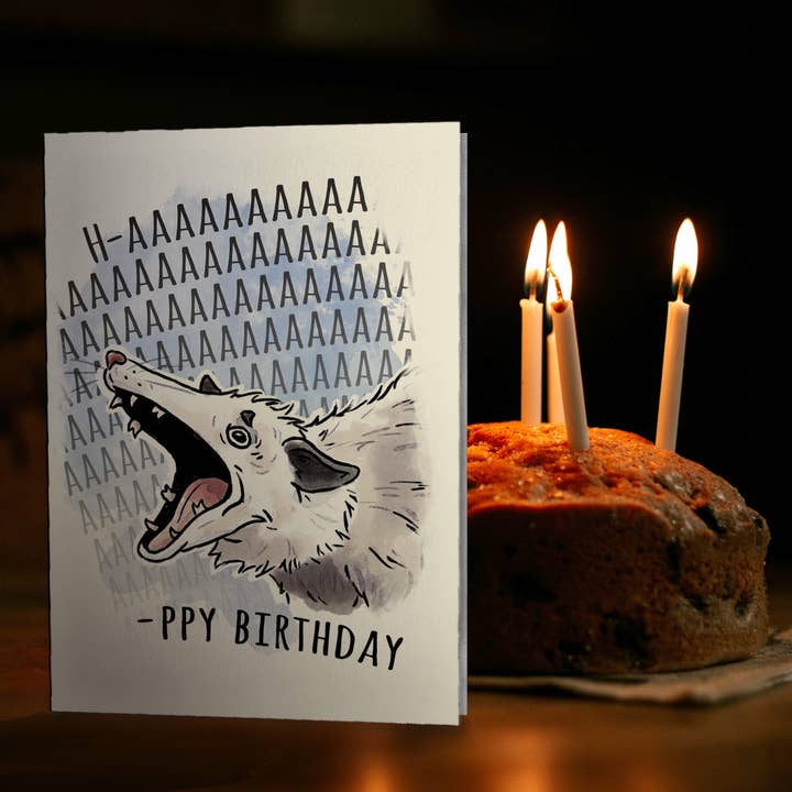Aaron Millard Illustration - Wholesale Birthday Card - "Happy Screaming Possum" Funny Meme Birthday Card for Friend2