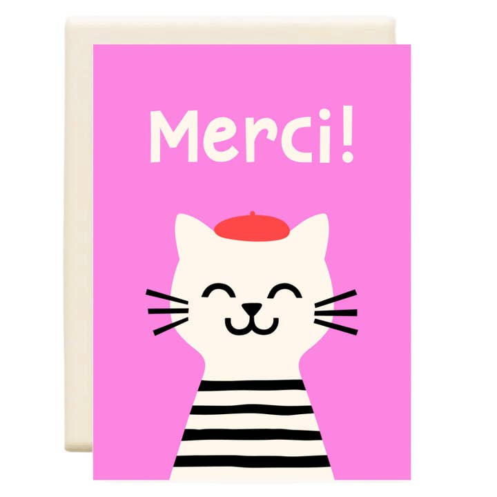 Cat Merci Pink | Thank You Card for wholesale by Inkwell Cards