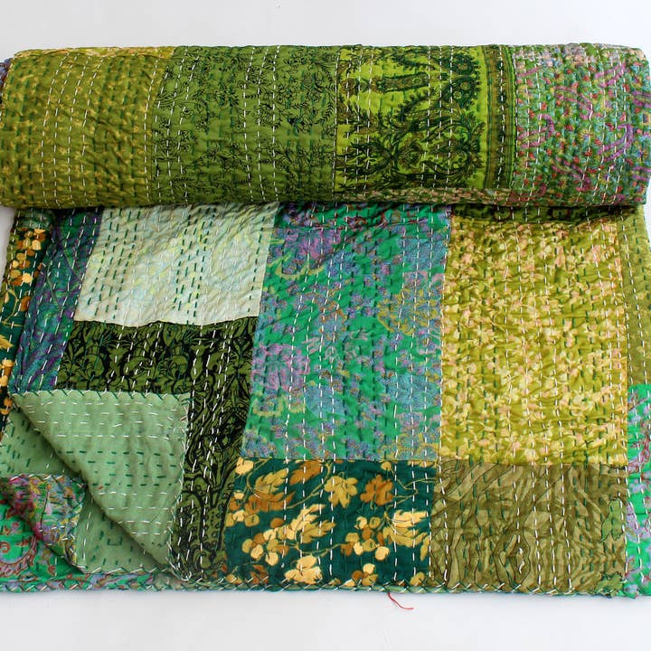 bhavnas boutique - Wholesale Quilt - Handmade Silk Kantha Quilt Throw Summer Blanket4