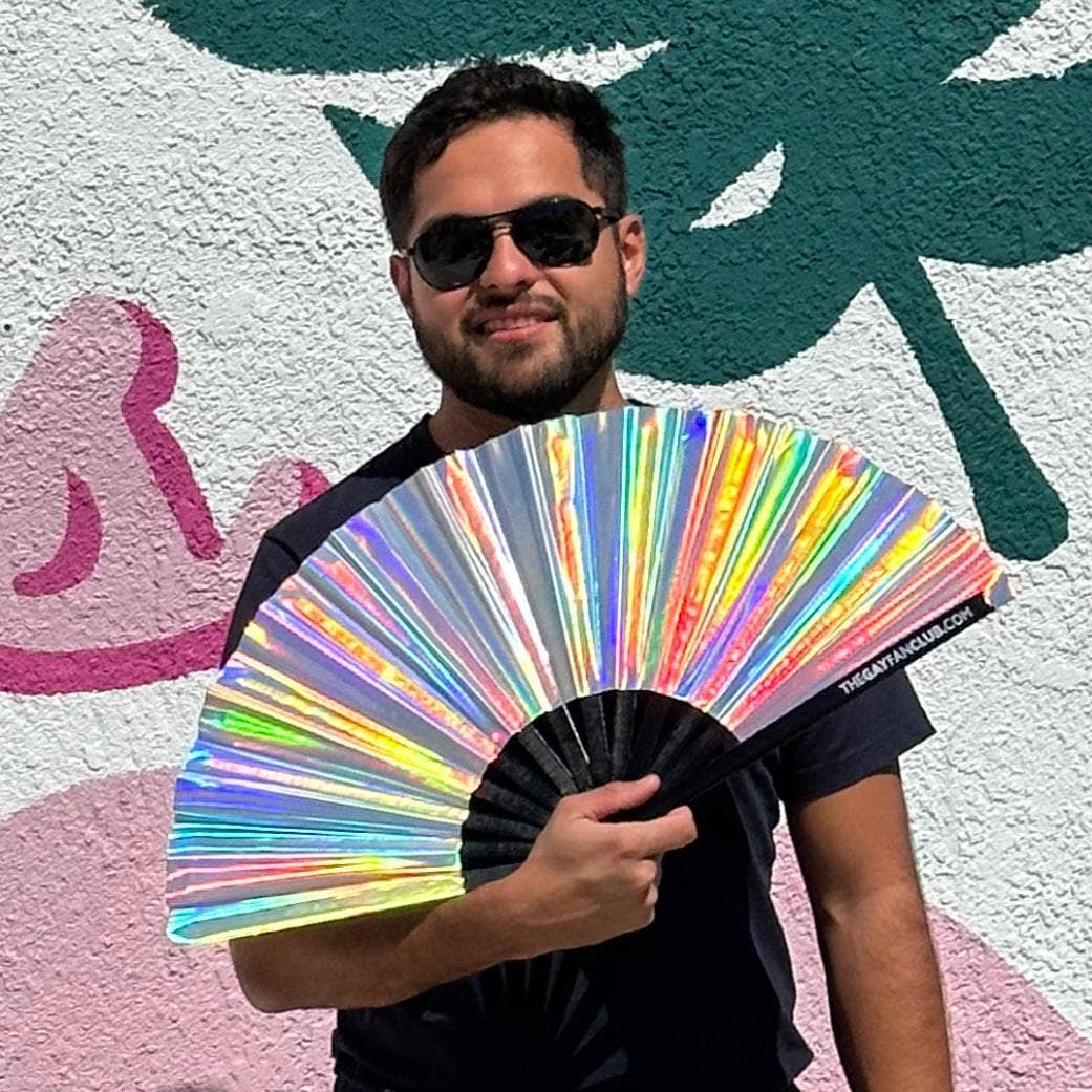 The Gay Fan Club - Wholesale Handheld Folding Fan - Disco Ball Holographic Fan1