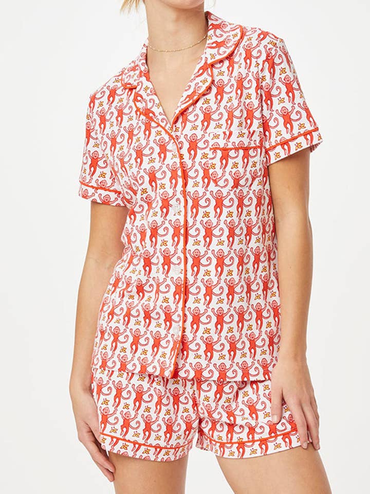 DE VAVE - Wholesale Sleepwear Set - Women's - Monkey Print Shirt and Shorts Set
