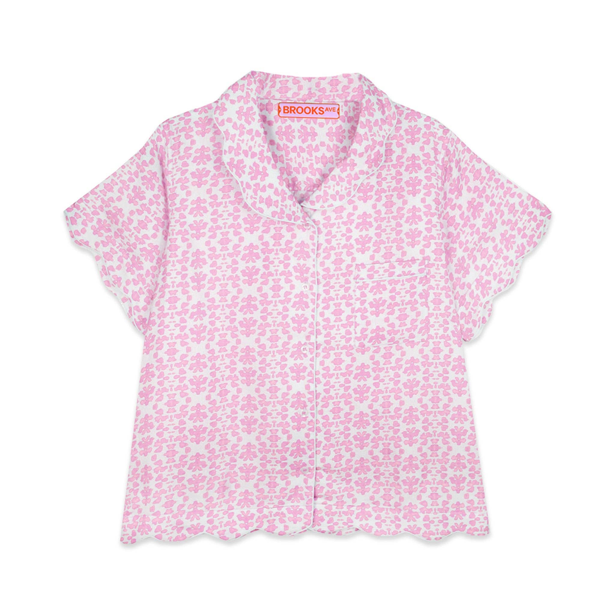 Brooks Avenue - Wholesale Sleepwear Set - Women's - Scalloped Pajama Set Short - Light Pink Chintz2