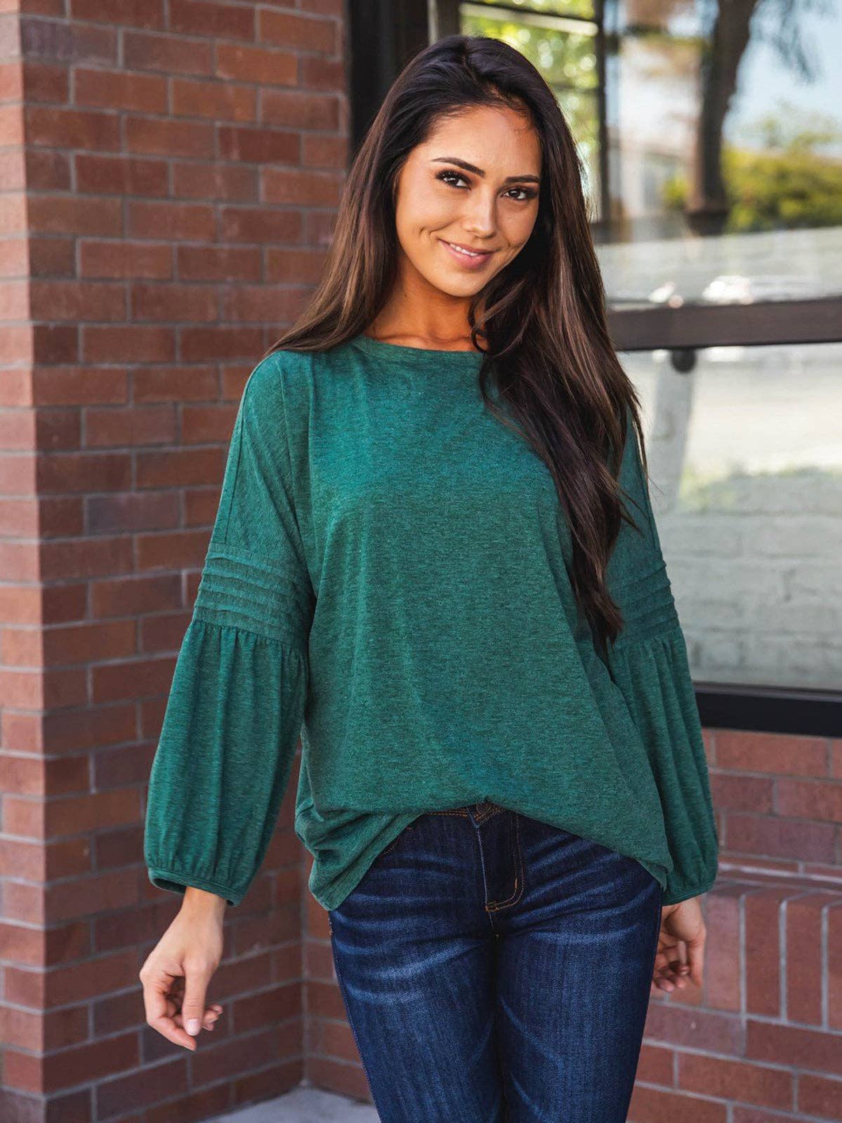 Tickled Teal - Wholesale Blouse - Women's - 3/4 Pleated Sleeve Casey Top0