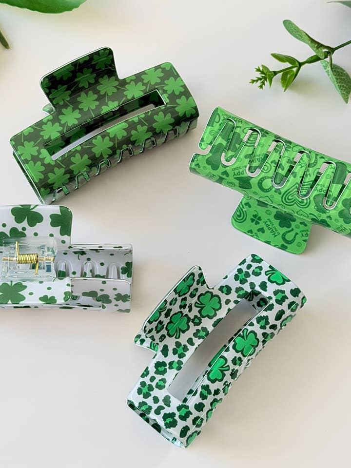 St. Patrick’s Day Green Shamrock Hair Claw Clip for wholesale by Comely Fashion