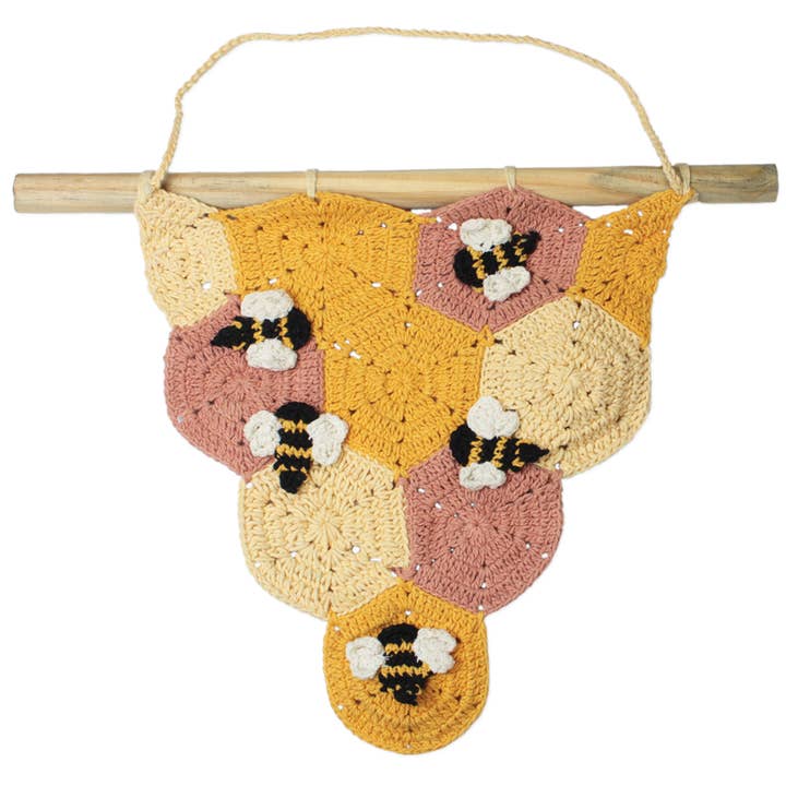 Crochet Knit Bee Honeycomb Wall Hanging for wholesale by ZAD