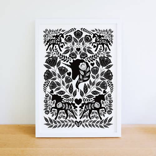 Folk Art Unicorn Print - A5 or A4 for wholesale by Wensdi Made