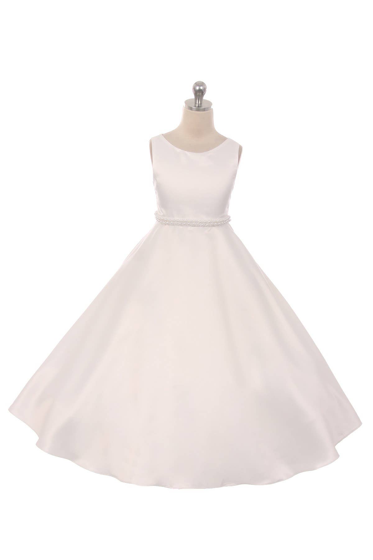 Kid's Dream - Wholesale Dress - Kids - Long Satin Pearl Trim Girls Communion Dress with Plus Sizes2