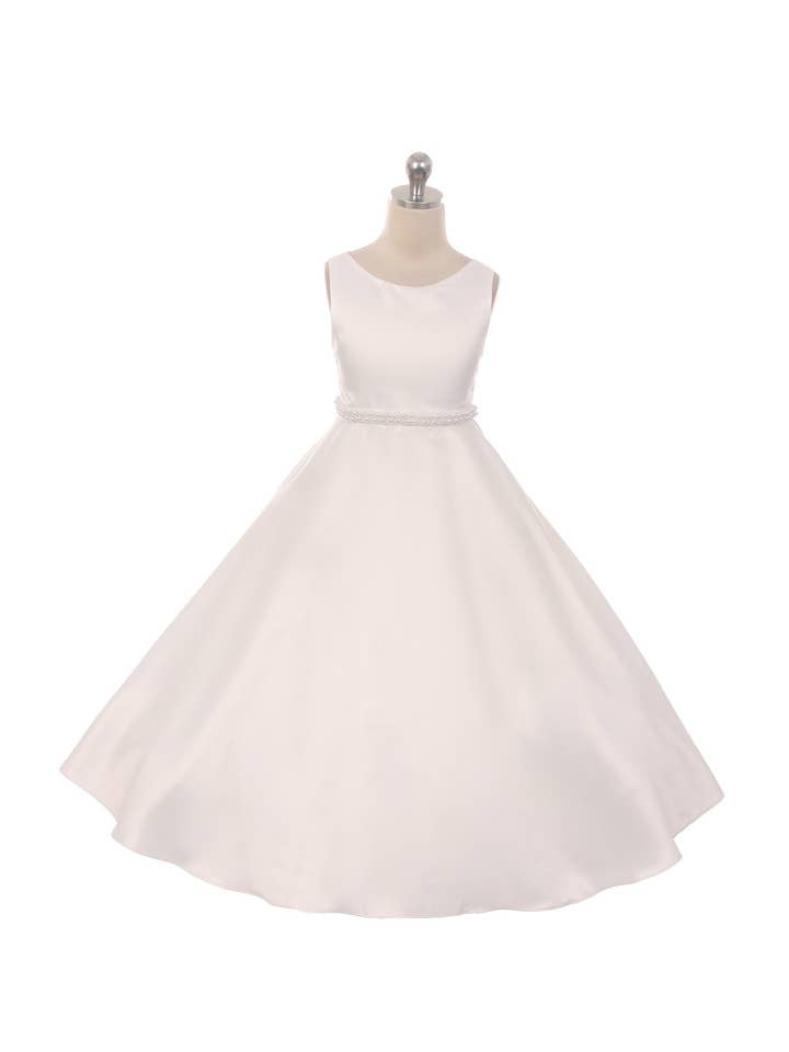 Kid's Dream - Wholesale Dress - Kids - Long Satin Pearl Trim Girls Communion Dress with Plus Sizes2