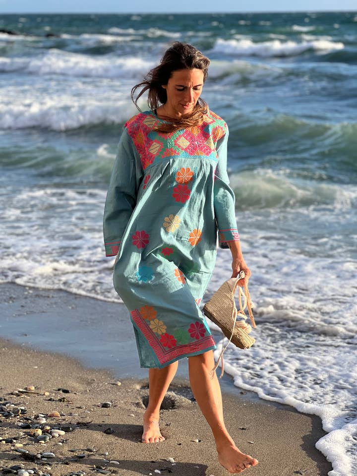 Kinomy - Wholesale Kaftan - Women's - Embroidered cotton kaftans, colorful kaftan, boho kaftan.0