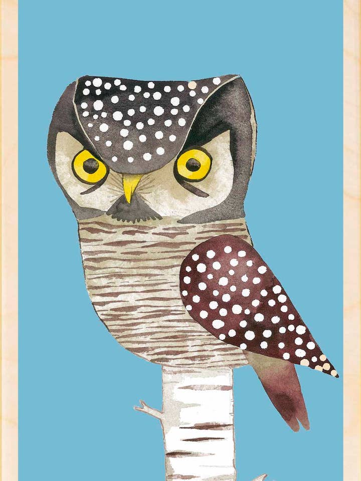 Hawk Owl - Eco-friendly cards & magnets for wholesale by THE WOODEN POSTCARD COMPANY