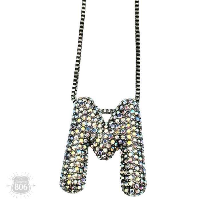 Rhinestone letter pendant on silver necklace for wholesale on Faire9