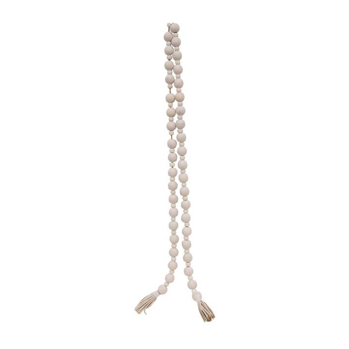 Distressed Bead Garland with Tassels-Wood for wholesale by CWI Gifts
