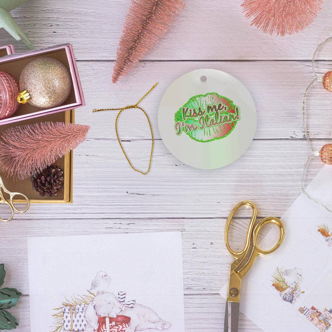 3dRose - Wholesale Ornament - 3dRose, Kiss Me Im Italian Faux Printed Glitter Lips, Ornament5