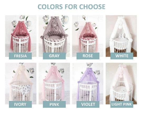 Allbright Kids – Engroshandel Sengehimmel - Børn og baby – Canopy Bed tyl til børnehave. Pom Poms baldakin3