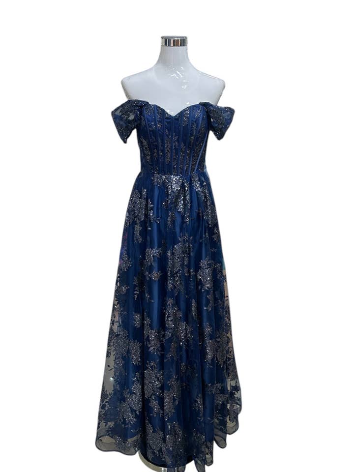 Lange avondjurk met pailletten Marineblauw voor wholesale door Les Voiliers