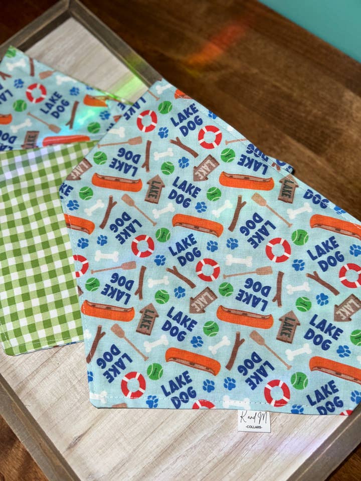Lake Dog vändbar bandana, vatten, sjöhus, sommar för wholesale av K and M Collars