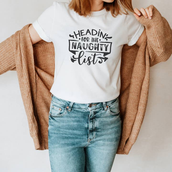 Heading For The Naughty List Womens' Christmas Shirt Sizes S for wholesale by Shine Thrive Grow